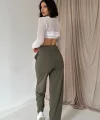Haki Pensli Lastik Detaylı Pantolon