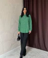 Haki Taş İşlemeli Gömlek