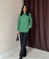 Haki Taş İşlemeli Gömlek