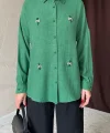 Haki Taş İşlemeli Gömlek