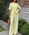 Hakim Yaka Çapraz Düğmeli Plazzo Pantolon Viscon Keten Takım 10209