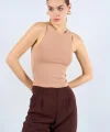 Halter Yaka Ribana Atlet - Süt Kahve