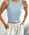 Halter Yaka Taşlı Atlet - Bebe Mavisi