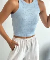 Halter Yaka Taşlı Atlet - Bebe Mavisi