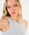Halter Yaka Taşlı Atlet - Gri