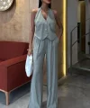 Halter Yaka Yelekli Modal Takım 10144