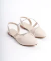 HANNAH Lastikli Ortopedik Rahat Taban Taş Detaylı Kadın Babet Ayakkabı  CKT - Krem