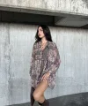 içi astarlı Şifon Elbise - Desenli