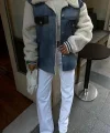 İçi Kürklü Deri Garnili Denim Görünümlü Ceket 6116