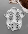 İki İplik Kumaş Baskılı Gömlek - Beyaz