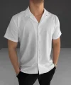 İki İplik Kumaş  Gömlek - Beyaz