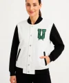 İki İplik Nakış İşlemeli Kolej Ceket - Beyaz