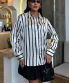 İnce Çizgili Saten Gömlek 3434