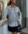 İnce Çizgili Saten Gömlek 3434
