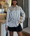 İnce Çizgili Saten Gömlek 3434