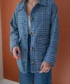 İndigo Düğmeli Ekoseli Kaban
