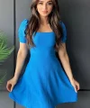 İndigo Kare Yaka Örme Mini Elbise