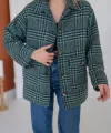 int Düğmeli Ekoseli Kaban