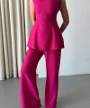 JAKAR KETEN KOLSUZ BLUZ-PANTOLON TK - Fuşya