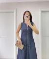 Jeans Kot Önü Tam Fermuarlı Kadın Uzun Elbise - Mavi