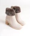 JULIA Fermuarlı Ortopedik Taban Tüylü Topuklu Kadın Bot CKT - Krem