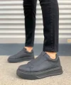 JY007 Alba Bağcıksız Cilt Erkek Günlük Sneaker Ayakkabı CST Siyah