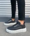 JY010 Cloud Bağcıklı Cilt Erkek Günlük Sneaker Ayakkabı CBT - Siyah