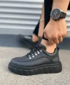 JY010 Cloud Bağcıklı Cilt Erkek Günlük Sneaker Ayakkabı CST - Siyah