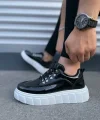 JY010 Cloud Bağcıklı Rugan Erkek Günlük Sneaker Ayakkabı RBT - Siyah