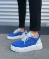 JY010 Cloud Bağcıklı Süet Erkek Günlük Sneaker Ayakkabı SBT - Mavi/Beyaz