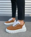 JY010 Cloud Bağcıklı Süet Erkek Günlük Sneaker Ayakkabı SBT - Taba/Beyaz