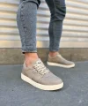 JY0118 REX Bağcıklı Keten Kumaş Erkek Günlük Sneaker Ayakkabı KKT - Bej
