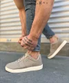 JY0118 REX Bağcıklı Keten Kumaş Erkek Günlük Sneaker Ayakkabı KKT - Bej