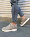 JY0118 REX Bağcıklı Keten Kumaş Erkek Günlük Sneaker Ayakkabı KKT - Bej