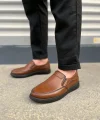 JY0410 Classique Bağcıksız Cilt Erkek Günlük Klasik Ayakkabı CST - Kahverengi