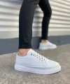 JY0535 Prime Bağcıklı Cilt Erkek Günlük Sneaker Ayakkabı CBT - Beyaz