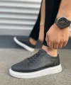 JY0535 Prime Bağcıklı Cilt Erkek Günlük Sneaker Ayakkabı CBT - Siyah