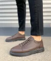 JY0535 Prime Bağcıklı Cilt Erkek Günlük Sneaker Ayakkabı CST - Kahverengi