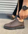 JY0535 Prime Bağcıklı Cilt Erkek Günlük Sneaker Ayakkabı CST - Kahverengi