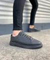 JY0535 Prime Bağcıklı Cilt Erkek Günlük Sneaker Ayakkabı CST - Siyah