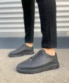 JY0535 Prime Bağcıklı Cilt Erkek Günlük Sneaker Ayakkabı CST - Siyah