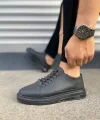 JY0535 Prime Bağcıklı Cilt Erkek Günlük Sneaker Ayakkabı CST - Siyah