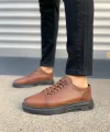JY0535 Prime Bağcıklı Cilt Erkek Günlük Sneaker Ayakkabı CST - Taba