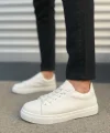 JY122 Mode Bağcıklı Cilt Erkek Günlük Sneaker Ayakkabı CBT - Beyaz