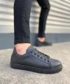 JY122 Mode Bağcıklı Cilt Erkek Günlük Sneaker Ayakkabı CST - Siyah