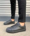 JY122 Mode Bağcıklı Cilt Erkek Günlük Sneaker Ayakkabı CST - Siyah