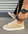 JY122 Mode Bağcıklı Süet Erkek Günlük Sneaker Ayakkabı SBT - Bej