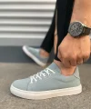 JY122 Mode Bağcıklı Süet Erkek Günlük Sneaker Ayakkabı SBT - Mavi