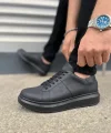 JY151 Boost Bağcıklı Cilt Erkek Günlük Sneaker Ayakkabı CST - Siyah