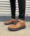 JY151 Boost Bağcıklı Cilt Erkek Günlük Sneaker Ayakkabı CST - Taba